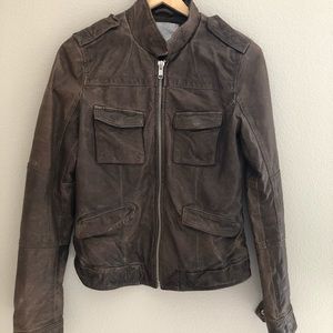 Brown leather moto jacket